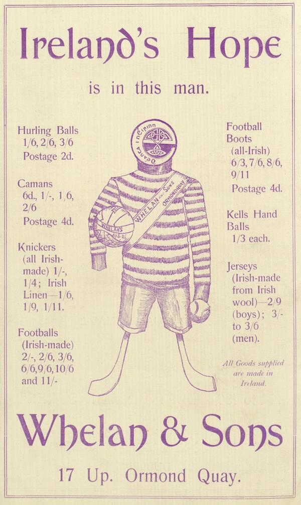 Image of figure made with balls, hurleys and clothing with text "Ireland's Hope is in this man. "